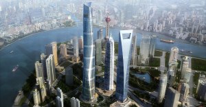 Un rendering di come sarà lo skyline di Pudong al completamento della Shanghai Tower